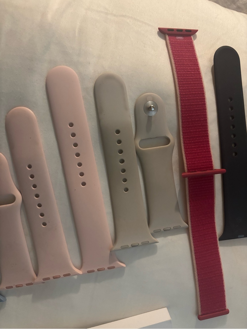 Apple Watch Bands Set in Light Pink, Cream, Red, Light Blue, Fuscia and Metallic
